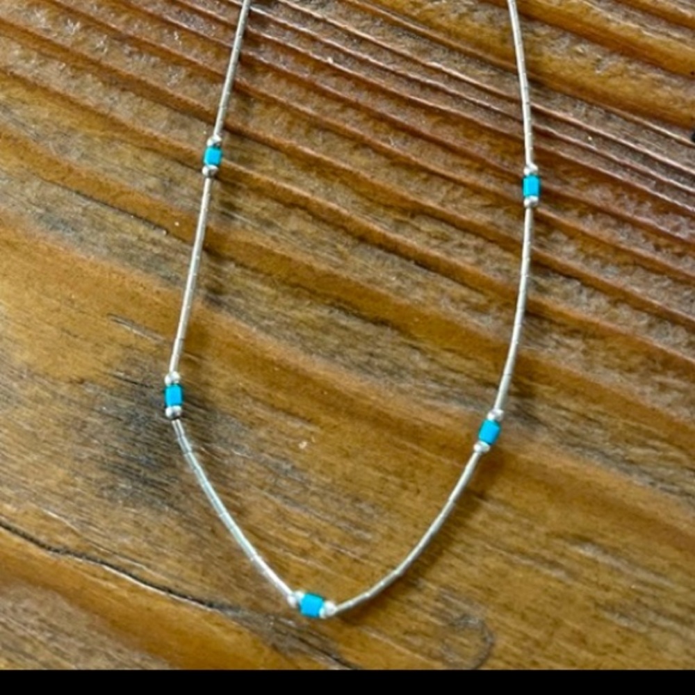 Sterling Silver Beaded Necklace with Turquoise Beads